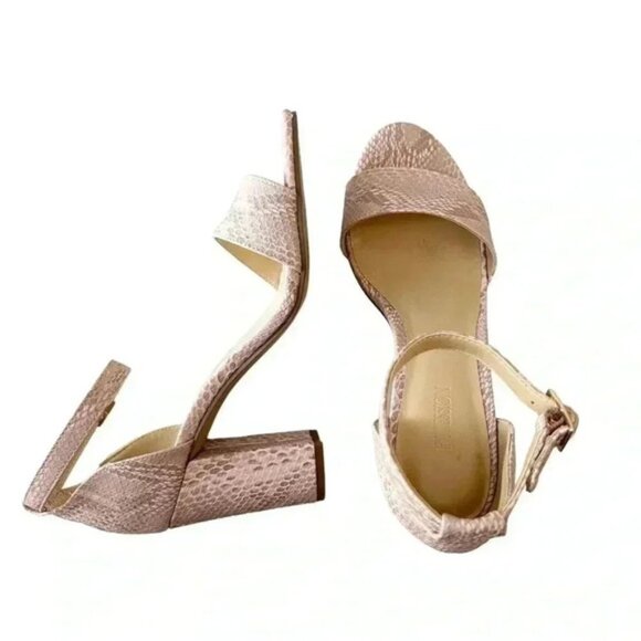 Expression Block Heel Sandals Ankle Straps Pink Cream Snakeskin Size 8 - Picture 7 of 14